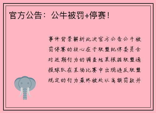 官方公告：公牛被罚+停赛！